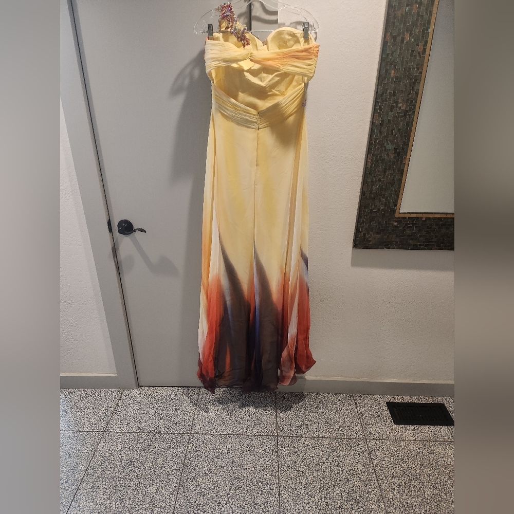 Tony Bowls Yellow Strapless Evening Dress